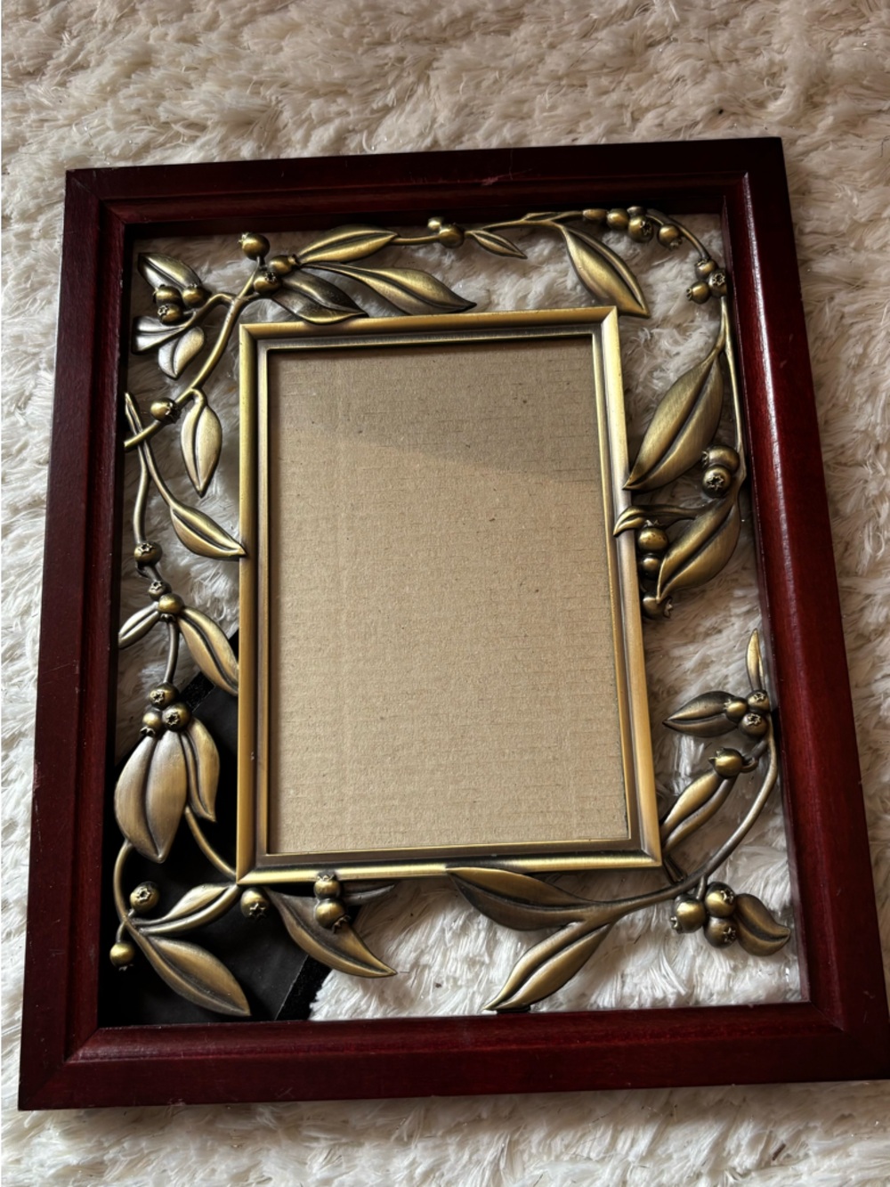 Brass Blueberry and Wood Frame